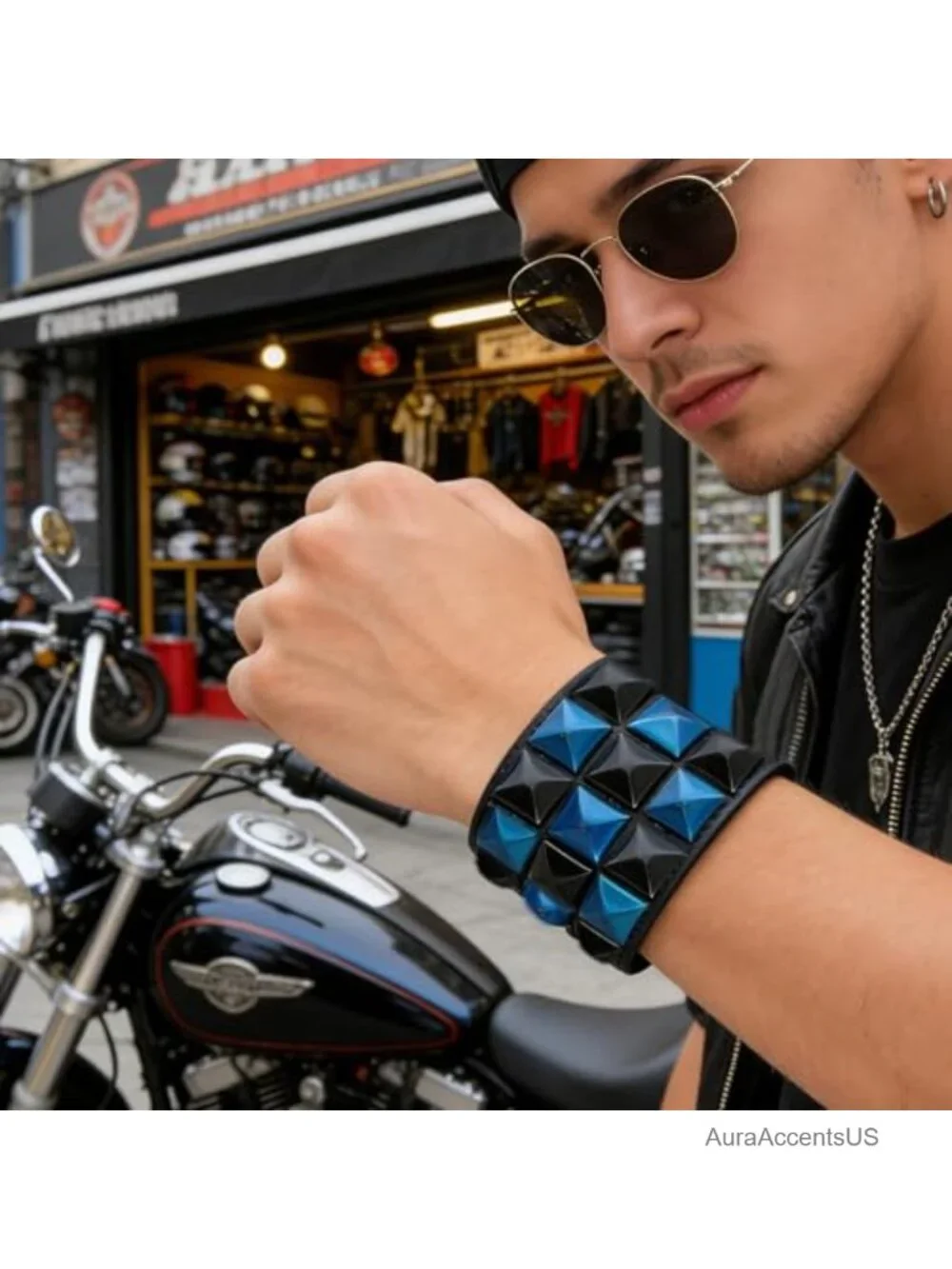 Emo Studded Leather Cuff Bracelet Punk Rock Goth Spike Wristband